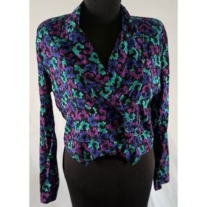 80’s Vintage ‘Rampage’ Colorful Floral Double Breasted Cropped Blouse